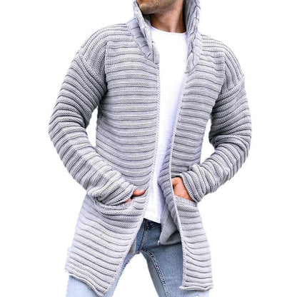 Lange Herren Strickjacke mit Kapuze Offen - BerlinGlamour