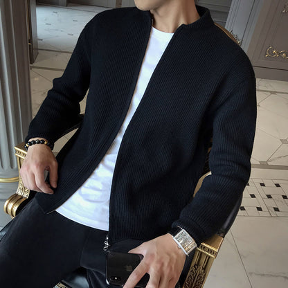 Strickjacke mit Reißverschluss | Rippstrick | Durchgehender Reißverschluss | Gestrickte Strickjacke | Herren-Strickjacke-Schwarz-M-Chaps Herrenmode