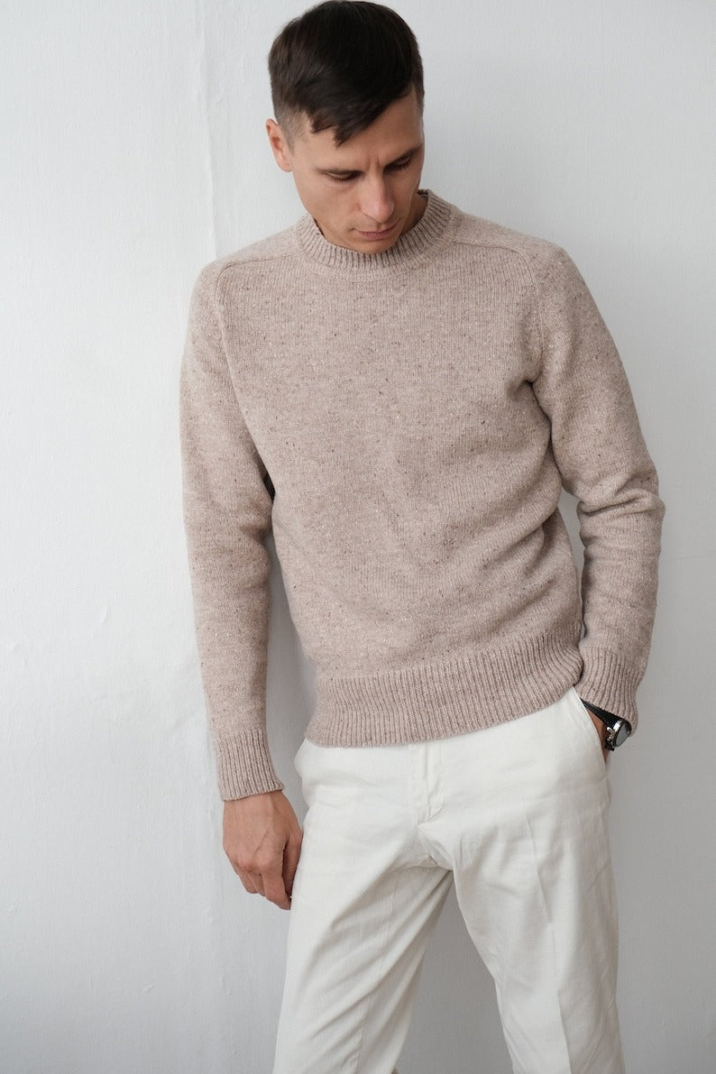 Einfacher Strickpullover Herren Rundhals Weiss - BerlinGlamour