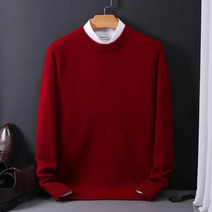 Strickpullover – Einfarbiger Strickpullover mit Rundhalsausschnitt für Männer für den Winter-Weinrot-M-Chaps Herrenmode