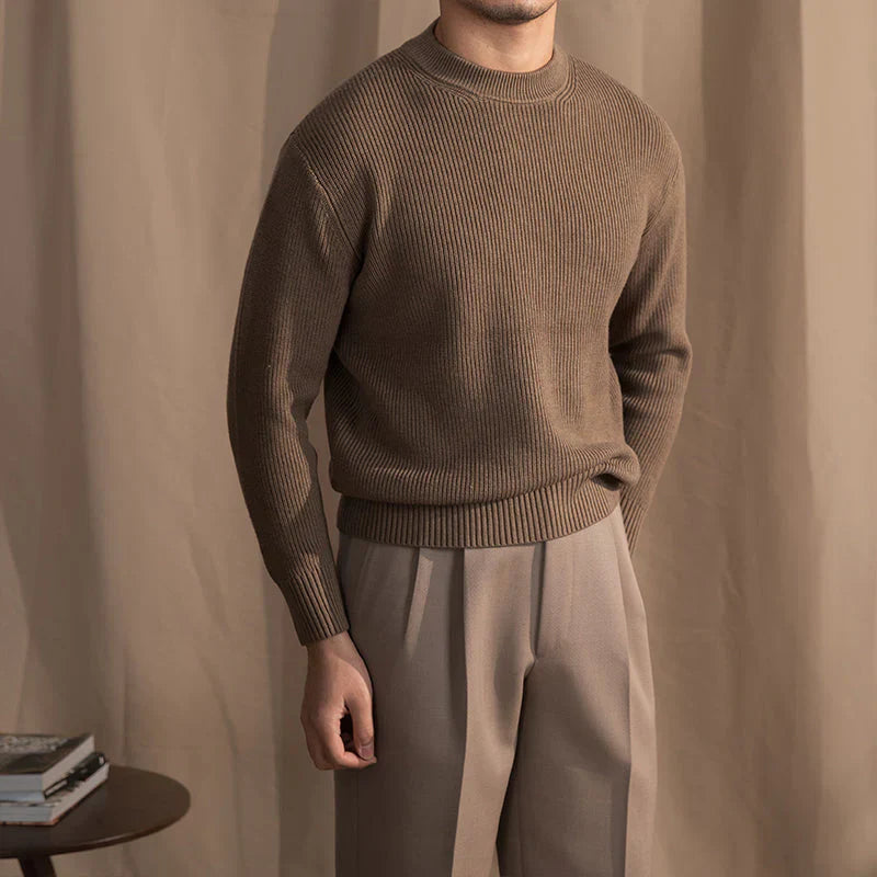 Strickpullover | Gerippt | Rundhalsausschnitt | Strickpullover | Herrenbekleidung-Braun-M-Chaps Herrenmode