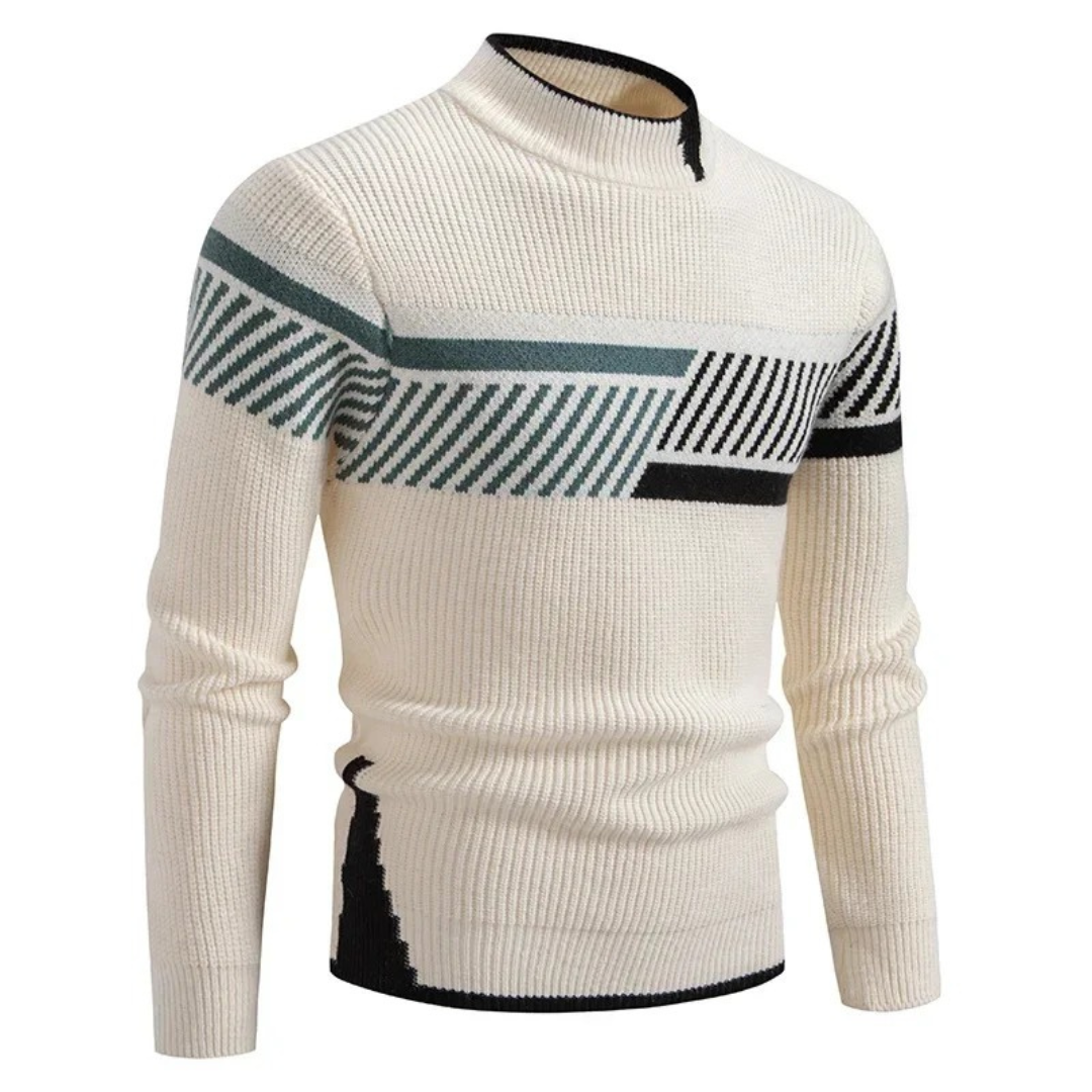Strickpullover - Herren Pullover mit hohem Halsausschnitt aus Rippenstrick-Creme-M-Chaps Herrenmode