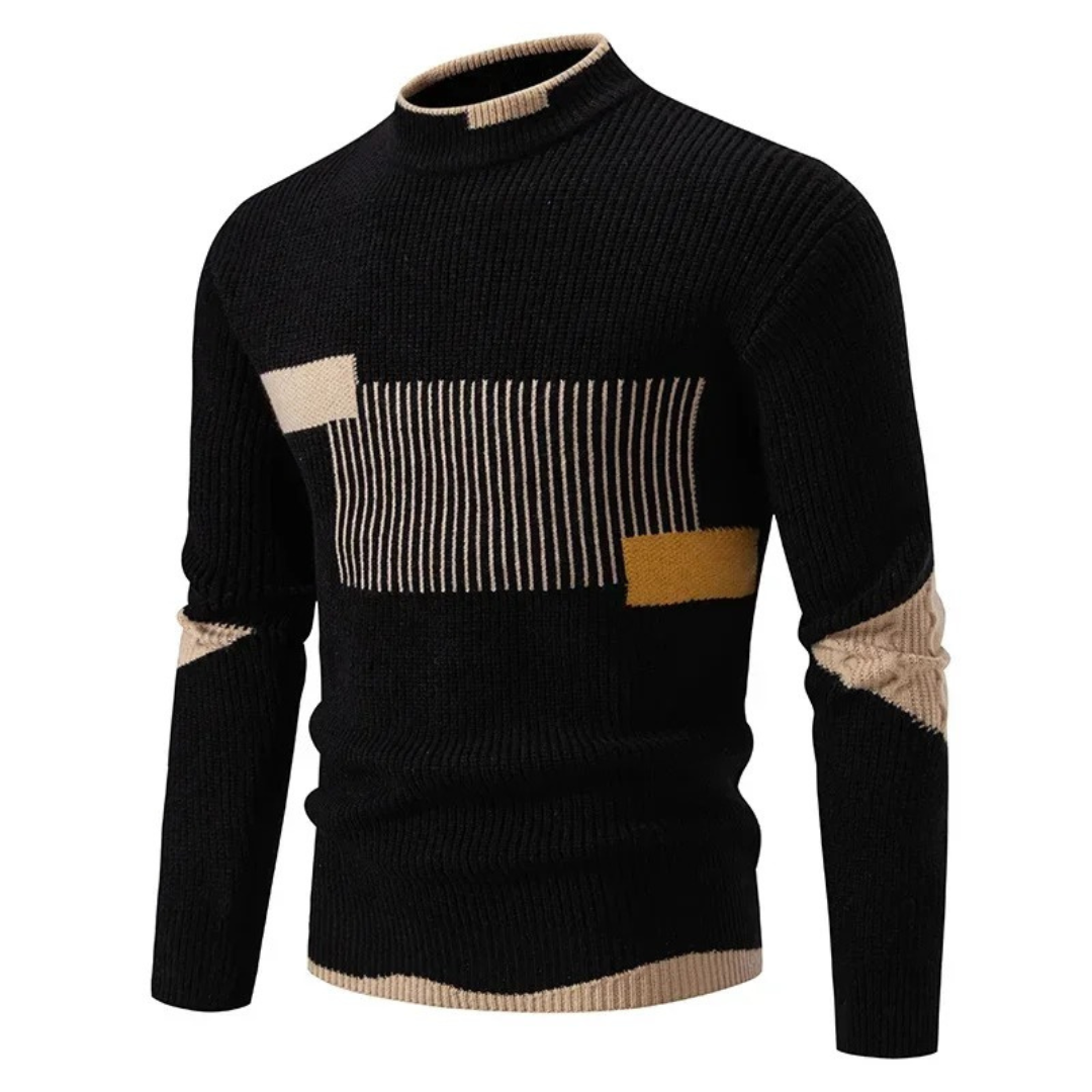 Strickpullover - Herren Pullover mit hohem Halsausschnitt aus Rippenstrick-Schwarz Weiß-M-Chaps Herrenmode
