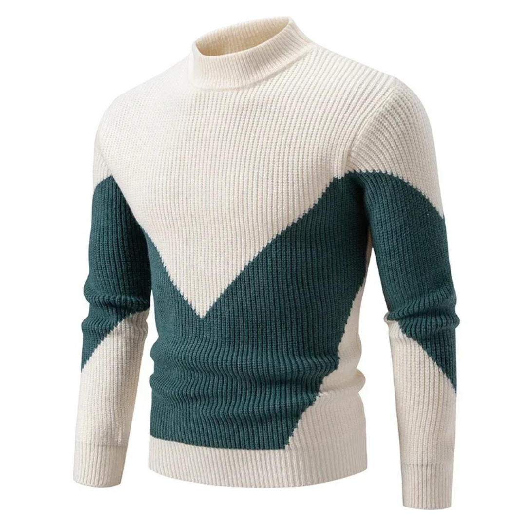 Strickpullover - Herren Pullover mit hohem Halsausschnitt aus Rippenstrick-Weiß Grün-M-Chaps Herrenmode
