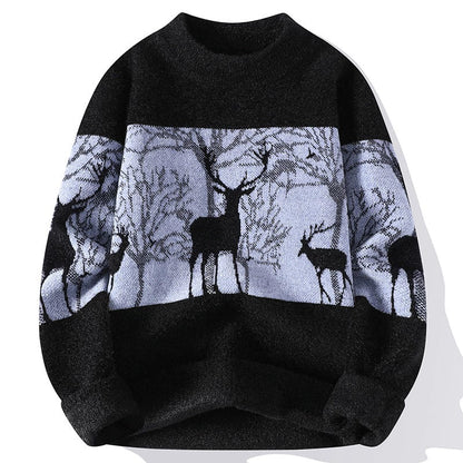 Strickpullover – Herren-Pullover mit lockerer Passform und Rentiermotiv für den Winter-Schwarz-M-Chaps Herrenmode