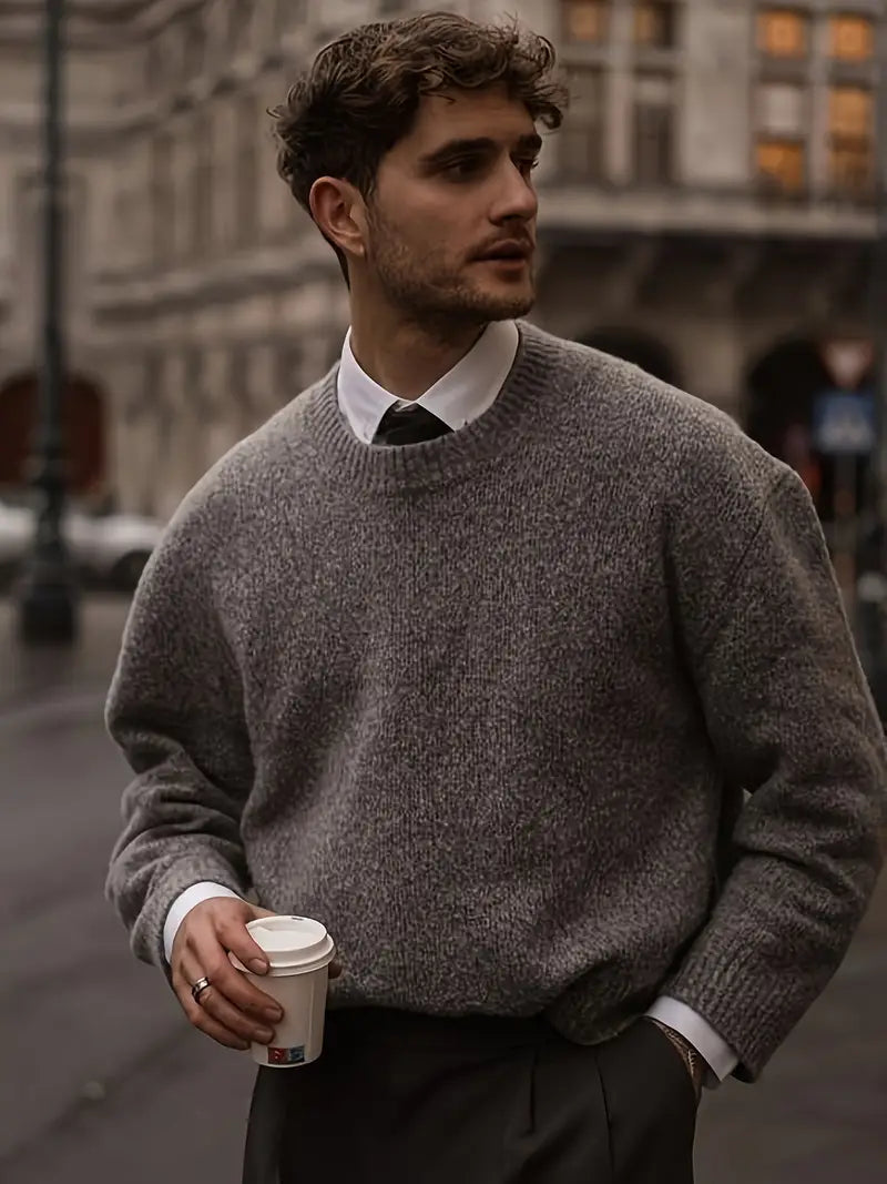 Herren Strickpullover Rundhals Locker Geschnürt - BerlinGlamour