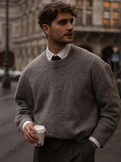 Herren Strickpullover Rundhals Locker Geschnürt - BerlinGlamour