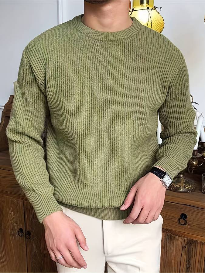 Strickpullover - Lässiger Herren Pullover mit Rundhalsausschnitt aus Rippenstrick-Chaps Herrenmode