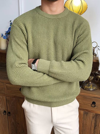 Strickpullover - Lässiger Herren Pullover mit Rundhalsausschnitt aus Rippenstrick-Chaps Herrenmode
