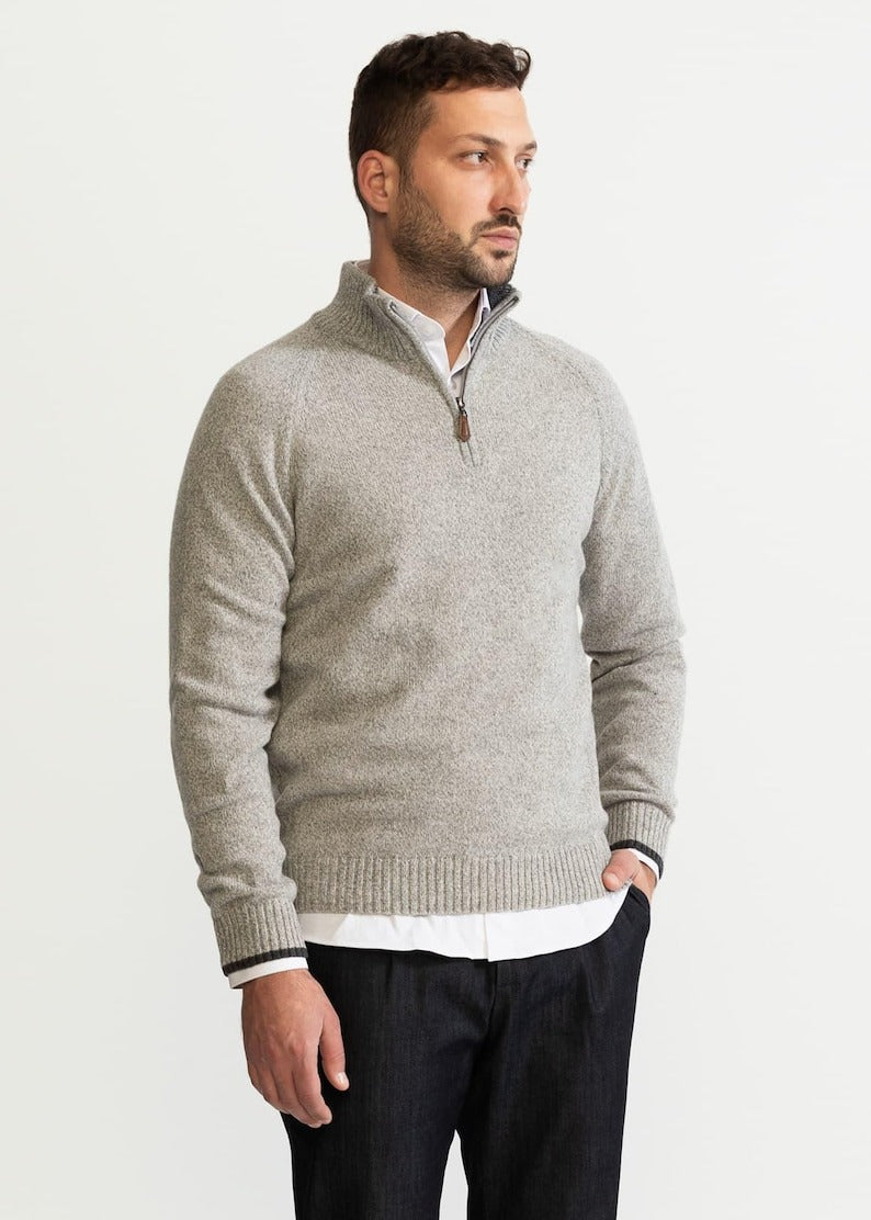 Herren Pullover mit Viertelreißverschluss Modern - BerlinGlamour