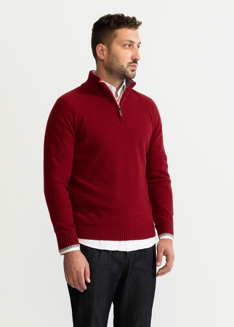 Strickpullover | Polo | Pullover | Pullover mit Viertelreißverschluss | Herrenpullover mit halbem Reißverschluss-Rot-S-Chaps Herrenmode