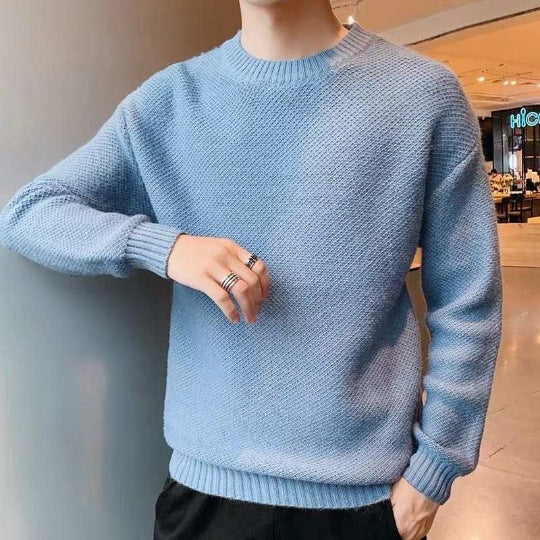 Strickpullover – Pullover mit Rundhalsausschnitt und lockerer Passform für Männer-Blau-M-Chaps Herrenmode