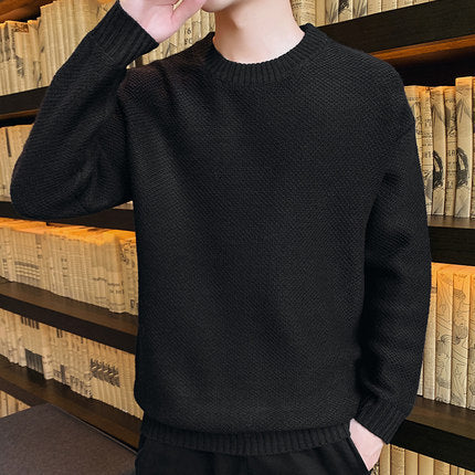 Strickpullover – Pullover mit Rundhalsausschnitt und lockerer Passform für Männer-Schwarz-M-Chaps Herrenmode