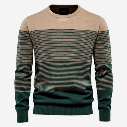 Strickpullover | Rundhalsausschnitt | Gestreift | Strickpullover | Herrenpullover-Khaki-M-Chaps Herrenmode