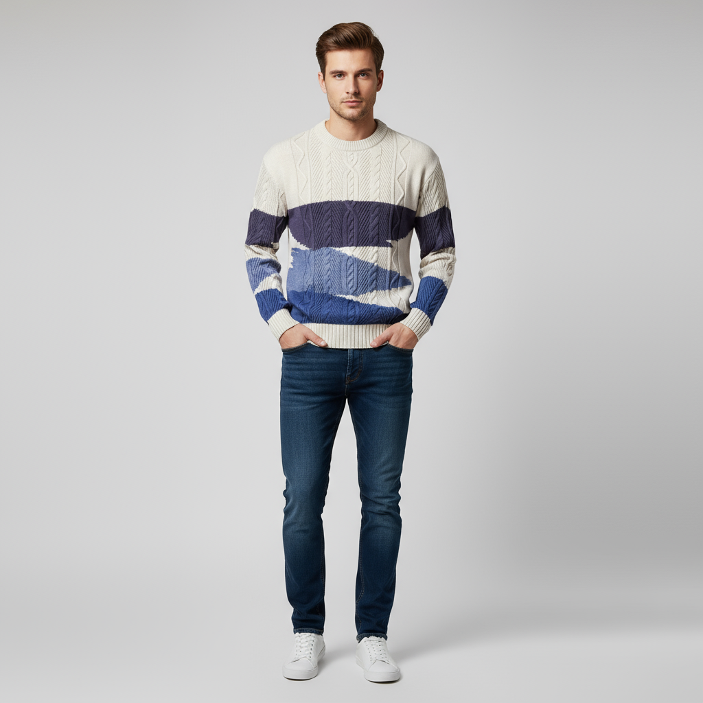 Herren Strickpullover Rundhals Zopfmuster Modern - BerlinGlamour