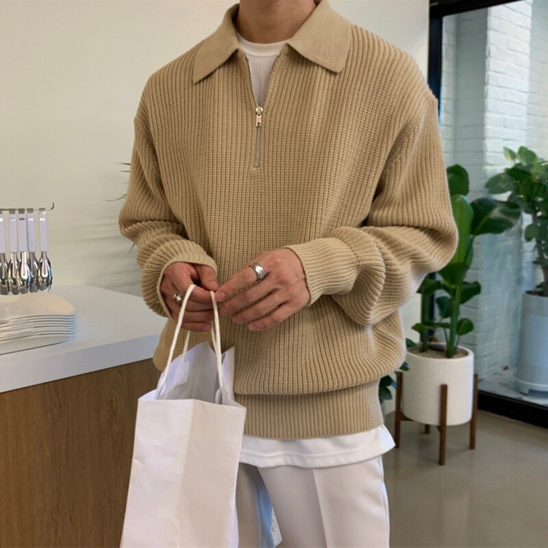 Herren Strickpullover Langärmlig Locker Mit Reißverschluss - BerlinGlamour