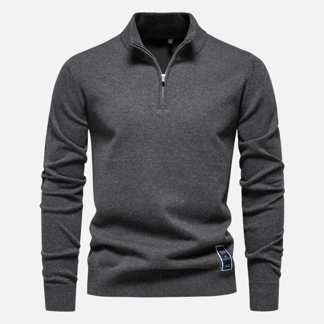 Strickpullover – Viertelreißverschluss am Hals und glatte Lagenpassform 0