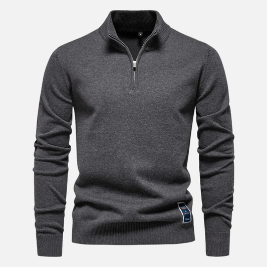 Strickpullover – Viertelreißverschluss am Hals und glatte Lagenpassform 0