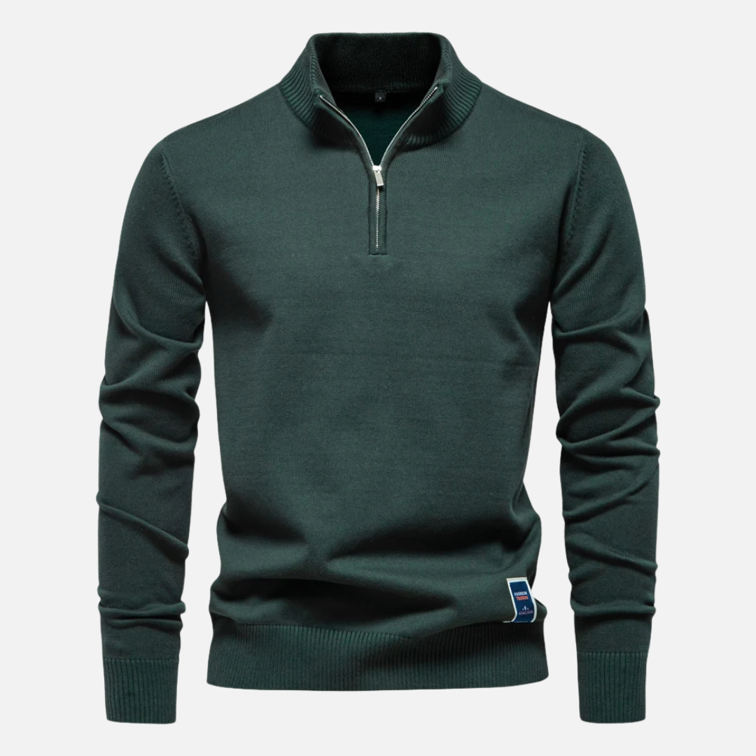 Strickpullover – Viertelreißverschluss am Hals und glatte Lagenpassform 1