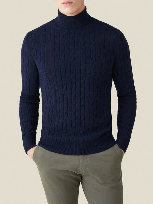 Strickpullover – Zopfmuster und Halsschutz aus Polyestermischung 0