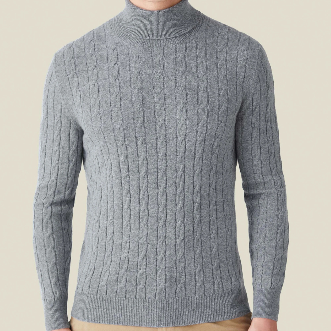 Strickpullover – Zopfmuster und Halsschutz aus Polyestermischung 4
