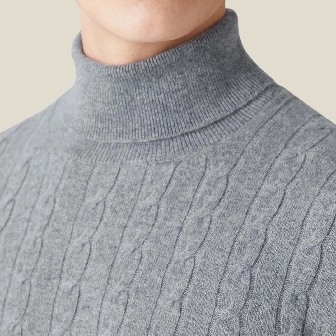 Strickpullover – Zopfmuster und Halsschutz aus Polyestermischung 5