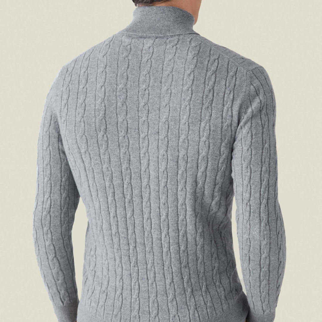 Strickpullover – Zopfmuster und Halsschutz aus Polyestermischung 6