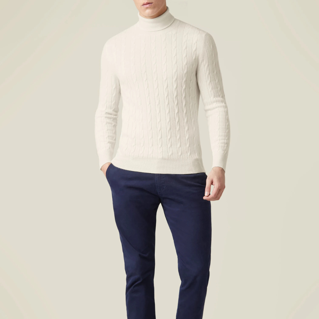 Strickpullover – Zopfmuster und Halsschutz aus Polyestermischung 8