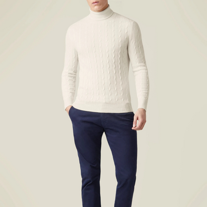 Strickpullover – Zopfmuster und Halsschutz aus Polyestermischung 8