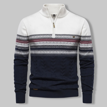 Strickpullover – Zweifarbiges Alpenmuster und Viertelreißverschluss 0