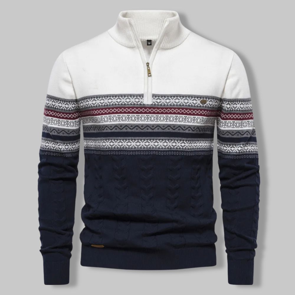 Strickpullover – Zweifarbiges Alpenmuster und Viertelreißverschluss 1