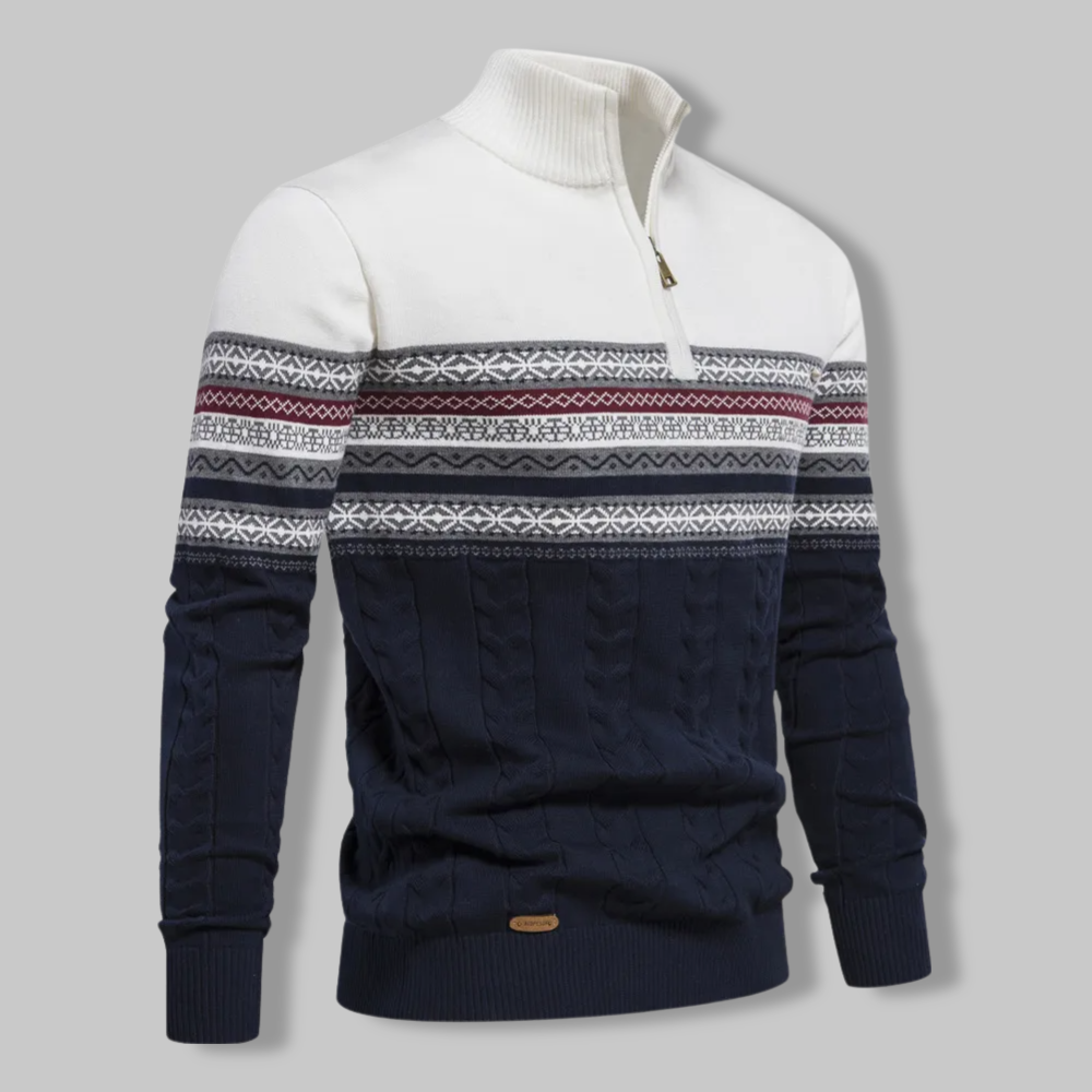 Strickpullover – Zweifarbiges Alpenmuster und Viertelreißverschluss 2