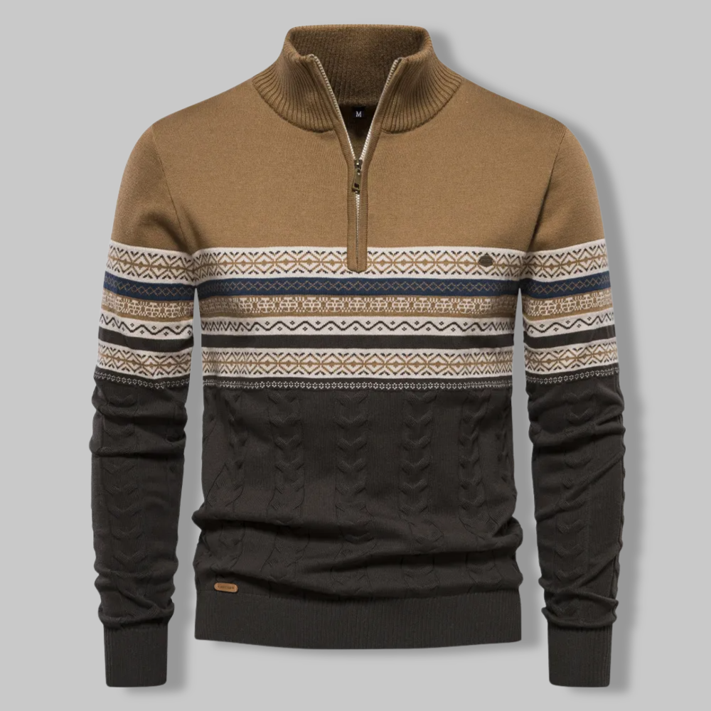 Strickpullover – Zweifarbiges Alpenmuster und Viertelreißverschluss 3