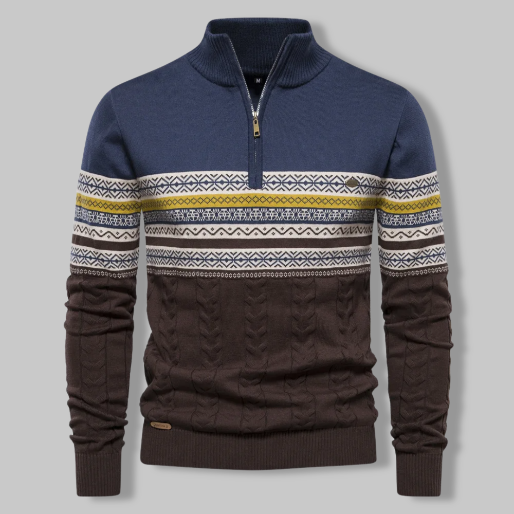 Strickpullover – Zweifarbiges Alpenmuster und Viertelreißverschluss 4