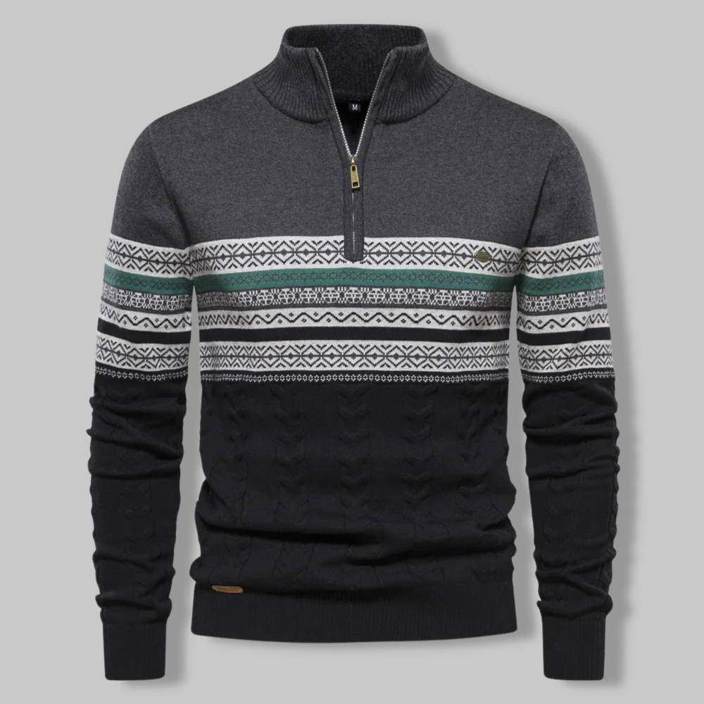 Strickpullover – Zweifarbiges Alpenmuster und Viertelreißverschluss 5