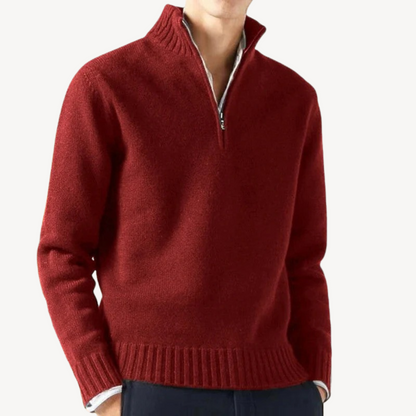 Strickpullover mit Viertelreißverschluss und hohem Kragen für Herren | Loravelle 1