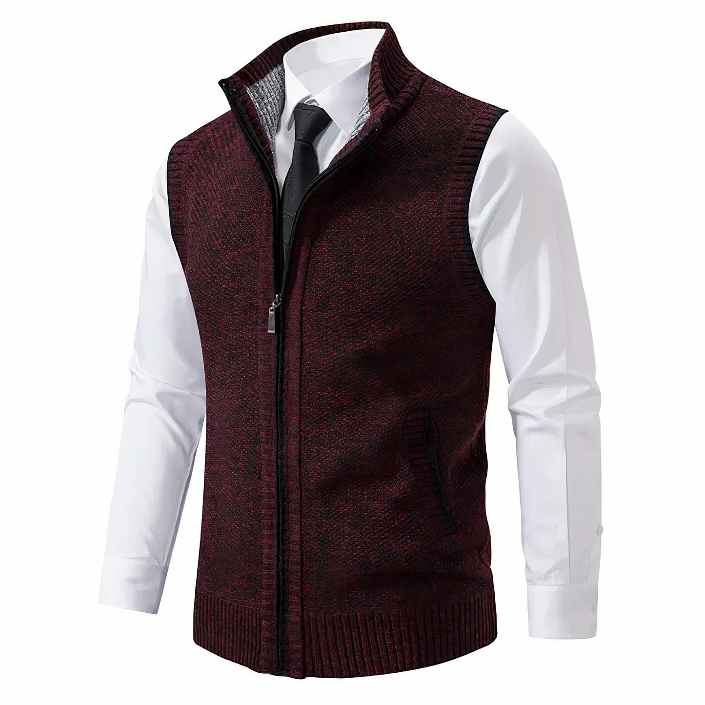 Strickweste - Herren Stehkragen Zip-Up Weste mit Taschen-Rot-XS-Chaps Herrenmode