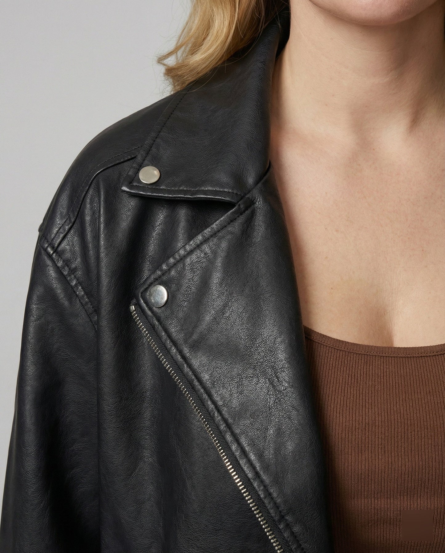 Oversize Kunstlederjacke Damen Großes Modell Schwarz