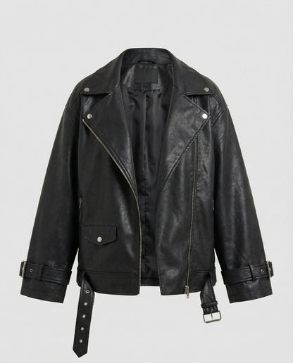 Oversize Kunstlederjacke Damen Großes Modell Schwarz