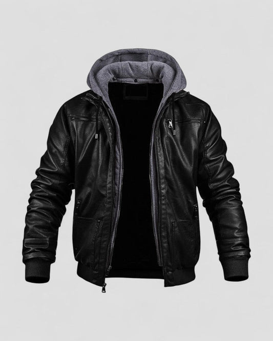 Stylische Premium Leder Winterjacke für Herren mit Kapuze 0