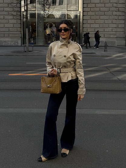 Schicke Trenchcoat Damen Modern Geschnürt