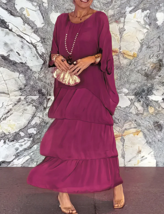 Elegantes Maxikleid Rundhals Ausschnitt Lang Frauenkleid