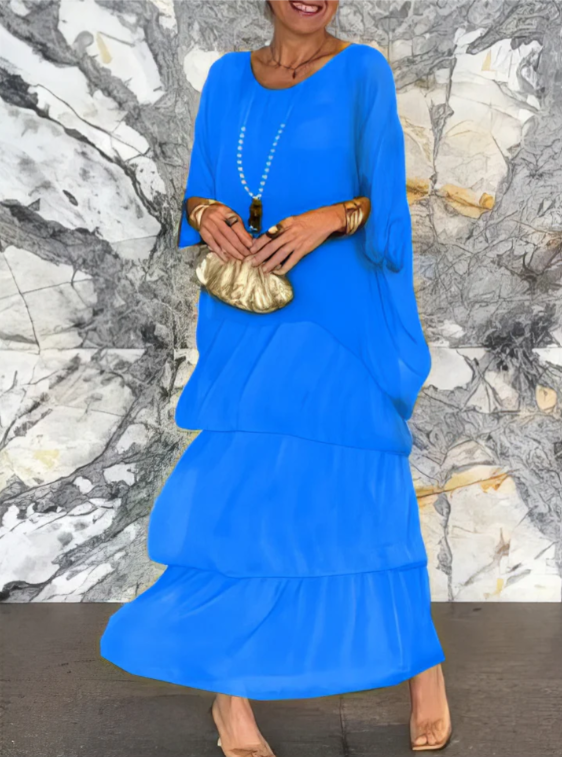 Elegantes Maxikleid Rundhals Ausschnitt Lang Frauenkleid