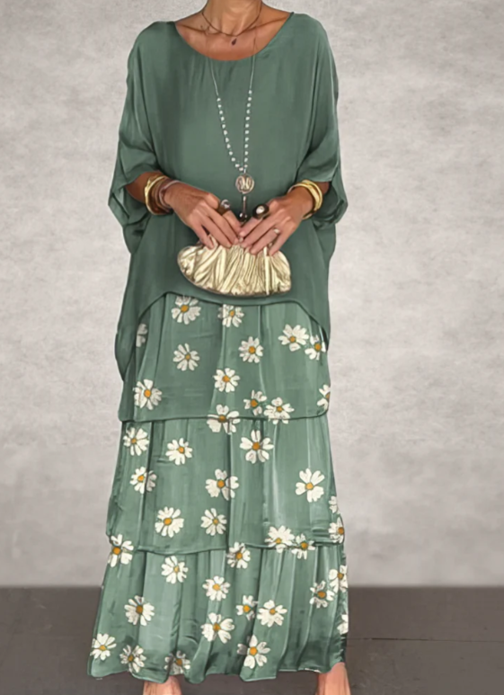 Elegantes Maxikleid Rundhals Ausschnitt Lang Frauenkleid