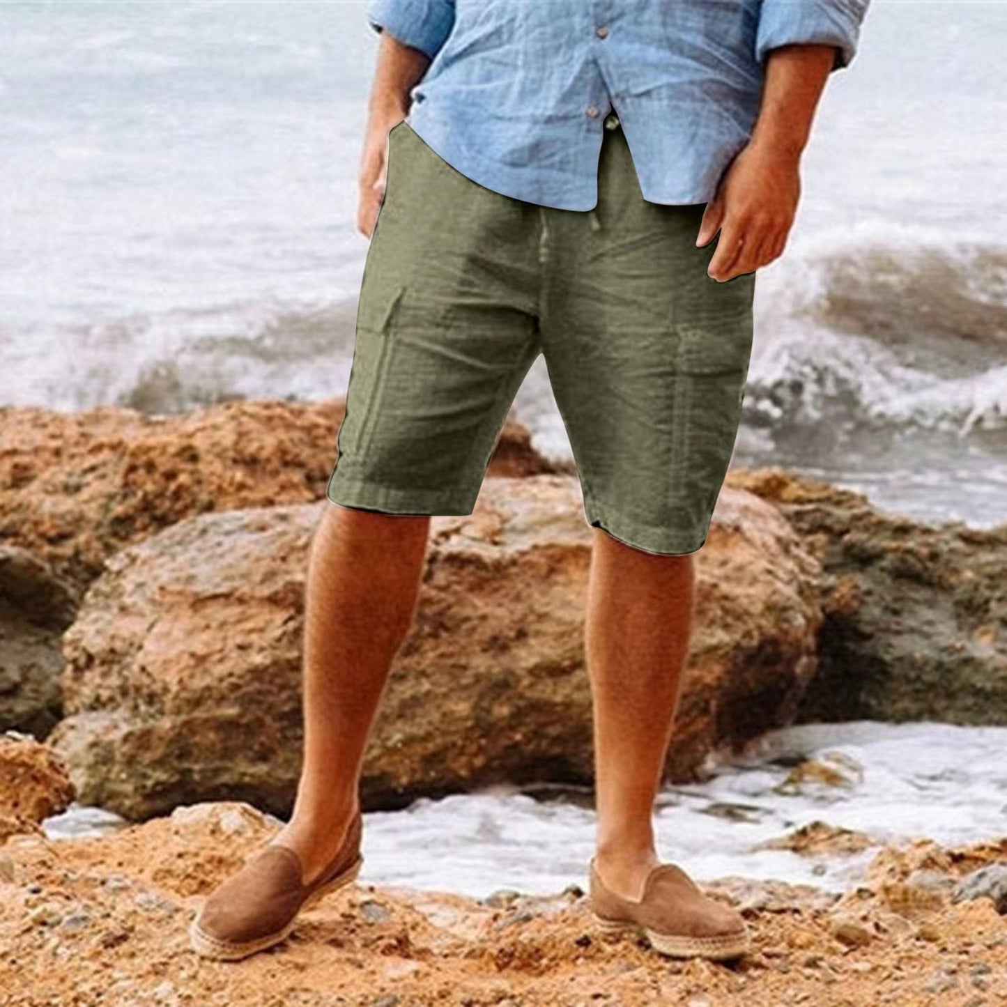 Herren Shorts Leinen Bequem Cargostil Locker - BerlinGlamour