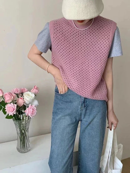 Damen Strickpullover Ärmellos Modern Elegannt