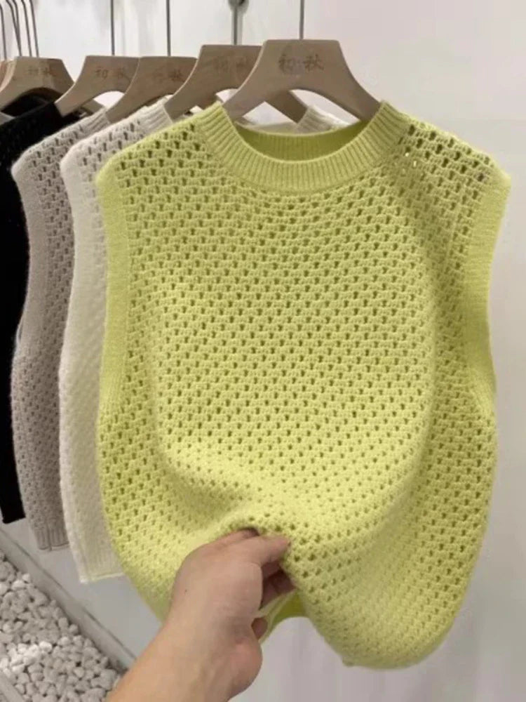 Damen Strickpullover Ärmellos Modern Elegannt