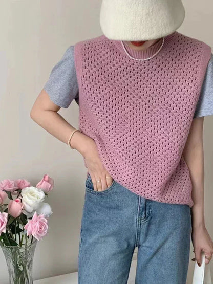 Damen Strickpullover Ärmellos Modern Elegannt