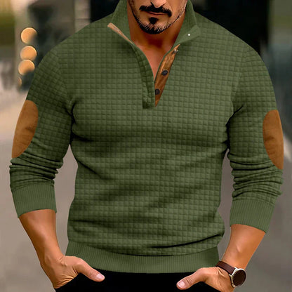 Sweatshirt - Warmer Waffelpullover für Männer mit Ellbogenaufnähern-Chaps Herrenmode