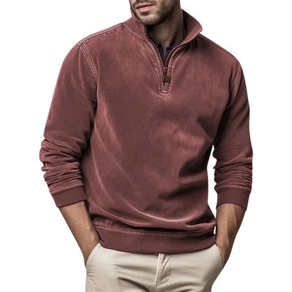 Sweatshirt mit Viertelreißverschluss - Herren lässiger Half-Zip Pullover-Bordeaux Rot-S-Chaps Herrenmode